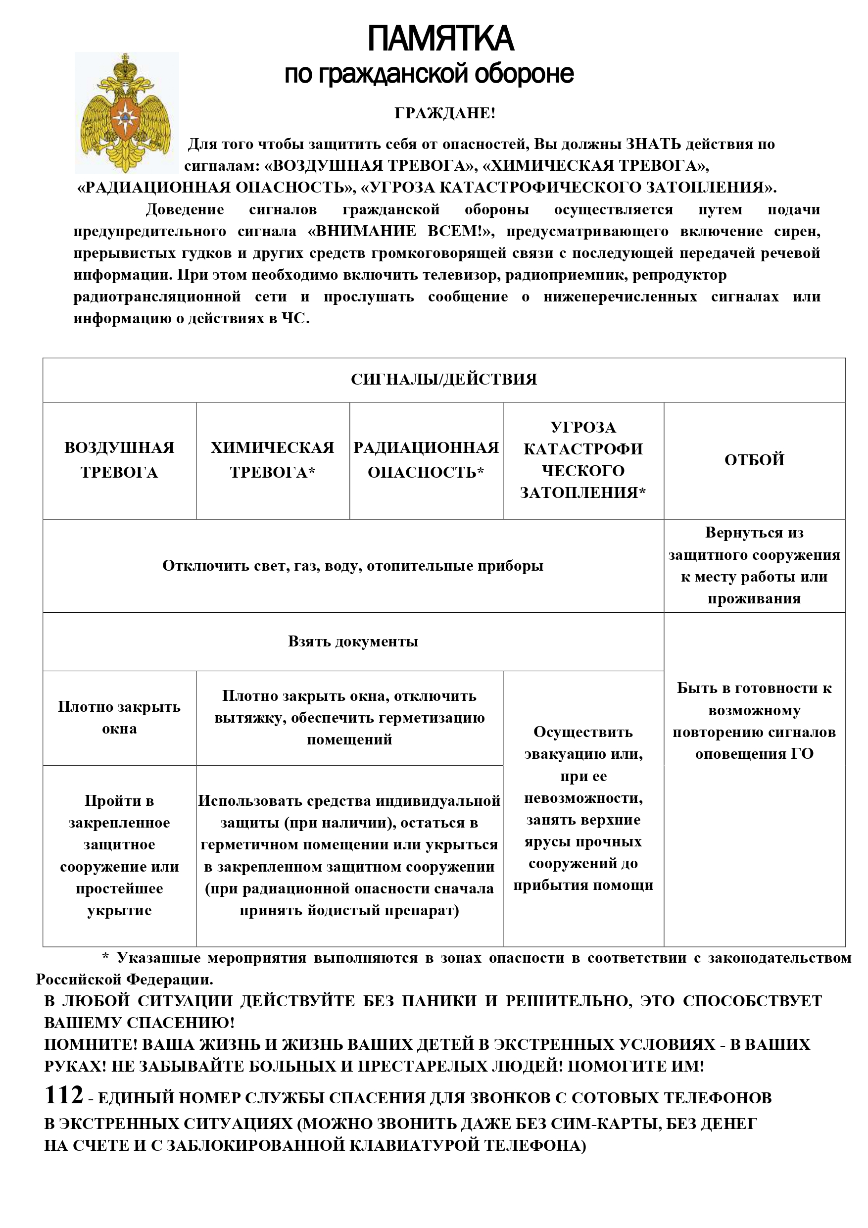 Памятка по ГО И ЧС